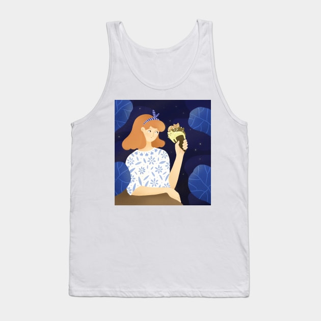 Cute girl with ice cream plants and cats, version 3 Tank Top by iulistration